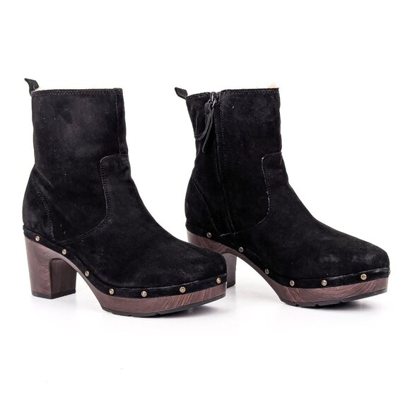 Clarks Women Ladella Black Suede Clog Fleece Lined Ankle Warm Boots sz 7.5 - Picture 1 of 9